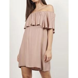 TOBI Off The Shoulder Shift Mini Dress Taupe Size Medium NWT